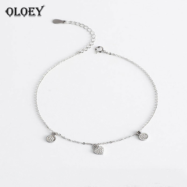 OLOEY 925 Sterling Silver Small Heart Charm Anklet For Women S925 Ankle Bracelets Adjustable Fine Jewelry Drop Shipping YMA025