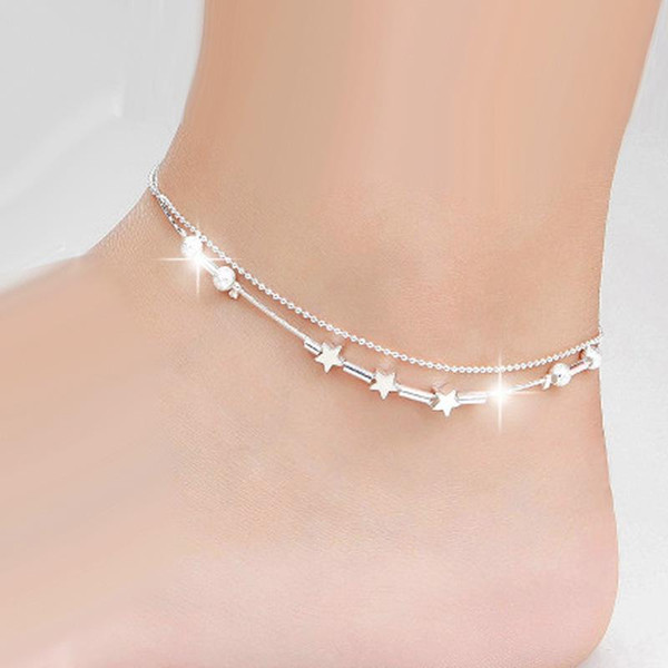 2017 Fashion Korean Style Silver Plated Anklet Bracelet with star Accessories For Women Girl Foot Bracelets Jewelry