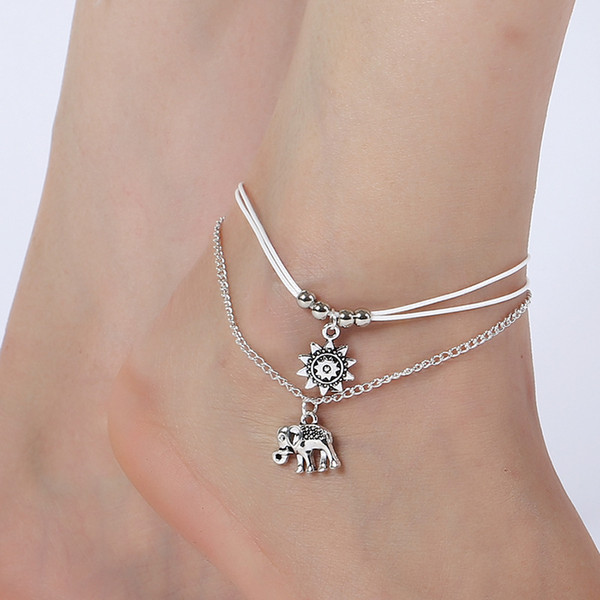 Vintage Fashion Summer Beach Anklet Bracelet Infinity Foot Jewelry Bead Silver Chain Anklets Sunflower Elephant Pendant Foot Chain for Women