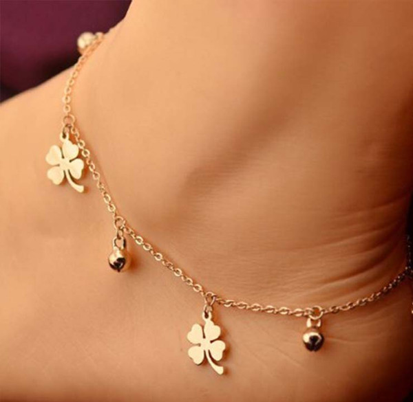 Crystal Daisy Lucky Four Leaves Clover Charm Multilayer Sexy Foot Bracelet Leg Chain Women Titanium Stainless Steel Rose Gold Fashion Ankle