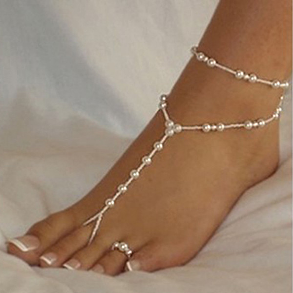 Fashion Pearl Anklet Women Ankle Bracelet Beach Imitation Pearl Barefoot Sandal Anklet Chain Foot Jewelry