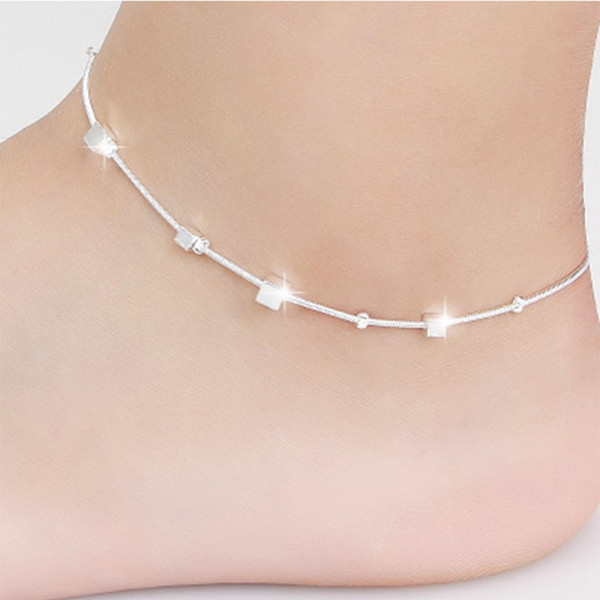 Womens Square Ankle Chain Fashion Lady Travel Party Anklet Chain Lovely Korea Style Bracelet Jewelry Gift TTA795