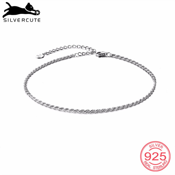 SILVERCUTE 925 Sterling Silver Twisted Rope Chain Anklet For Women Minimalist Jewelry Ankle Foot Bracelet Summer Gifts SCA6475B