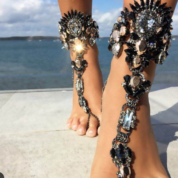 New Flower Ankle Bracelets Beach Vacation Sandals Sexy Leg Chain Female Crystal Boho Anklet sexy bohemian barefoot Jewelry Gift for Women