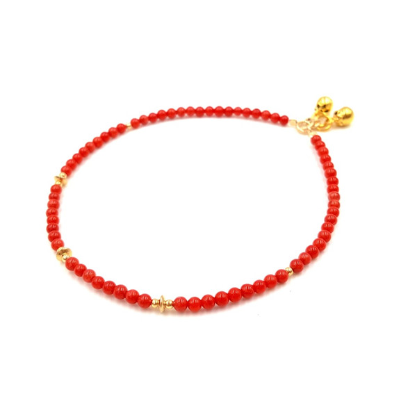 Lii Ji Dyed Red Coral Tiny Beads with Bells 925 Sterling Silver 18K Gold Plated Anklet For Women