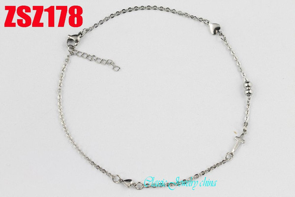 New arrivas Stainless steel bracelet foot chain Anklets chains Women lady girl Mother's Day gift heart+cross+bead 10pcs free shipping ZSZ178