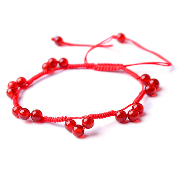 Natural jade genuine red agate ankles red rope red agate ladies vintage hand-woven foot chain transfer beads simple jewelry gifts