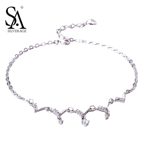 SA SILVERAGE Real 925 Sterling Silver Crystal Anklets for Women Fine Jewelry Couple Gift