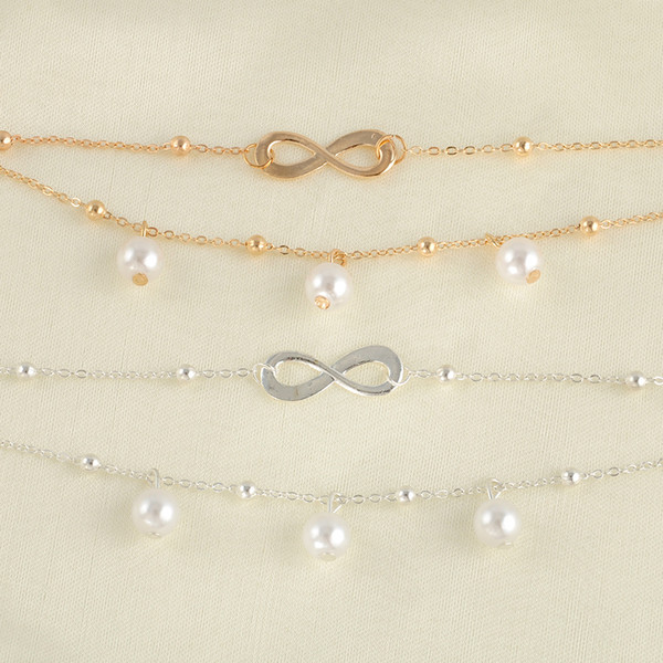 2019 Charming wholesale high quality anklets jewelry accessory pearl cheap chain double line anklets for women jewelry accessory