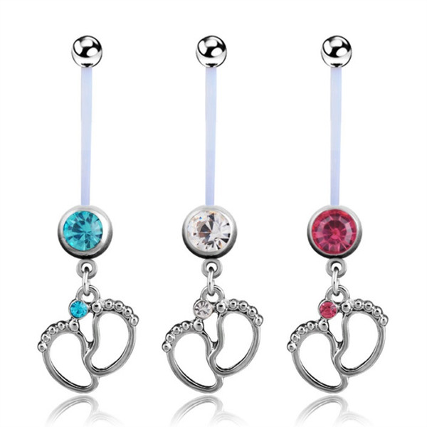 Silver Belly Button Rings Long Plastics Bar Dangle Double Foot Navel Rings For Women Body Piercing Jewelry
