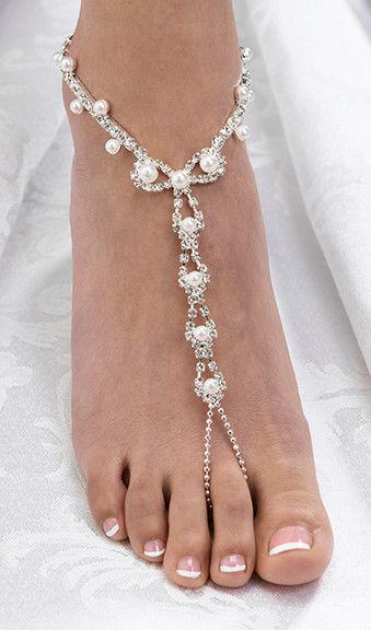 Sexy rhinestone beach wedding pearl barefoot sandals, silver plated bridal foot bracelet bridesmaid flower girl good quality free shipping