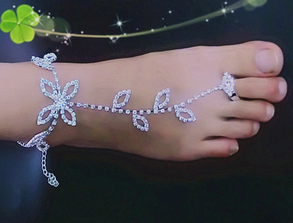 2016 Bride Diamond Jewelry Diamond Leaves Were Beach Even Anklets Foot Ornaments Shiny Rhinestone Crystal Barefoot Sandals Bridal Anklet