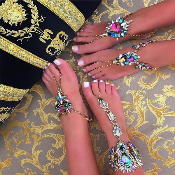 1PC Trendy Jewelry Hot Multicolor Crystal Rhinestone Anklets Bracelet Beach Vacation Sandals Sexy Leg Chain Female Boho Anklet Free Shipping