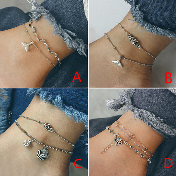 2018 Boho Beach Mermaid Sandals Anklet Chain Silver Animal Foot Bracelets Fashion Jewelry for Women Barefoot Wholesale