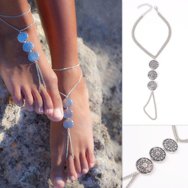 Silver Color Bohemian Coin Metal Tassel Anklet Luxury Charm Coin Ankle Bracelet For Women Jewelry Summer Style Beach Foot Chain