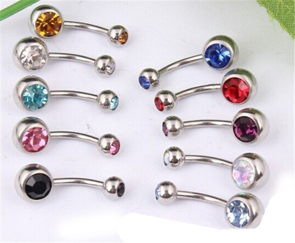 50pcs Crystal Rhinestone Summer Bikini Surgical Steel Body Piercing Jewelry Navel Bar Ring Belly Button