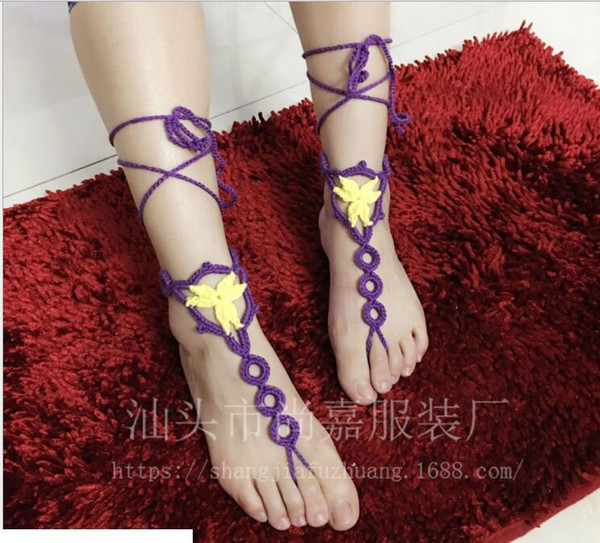 Crocheted Barefoot Sandals Wedding White women Shoes Yoga Anklet White Shoes Anklet Women jewelry