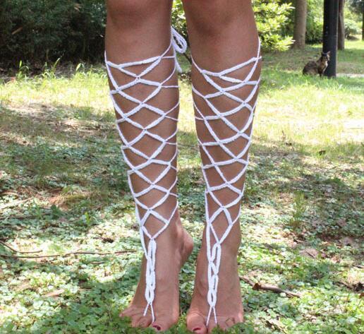 Bridal Beach Handmade Crochet Barefoot Sandals Gladiator Style Lace Up Cotton Barefoot Sandals Bracelet Heels Anklets for Her Sexy Body