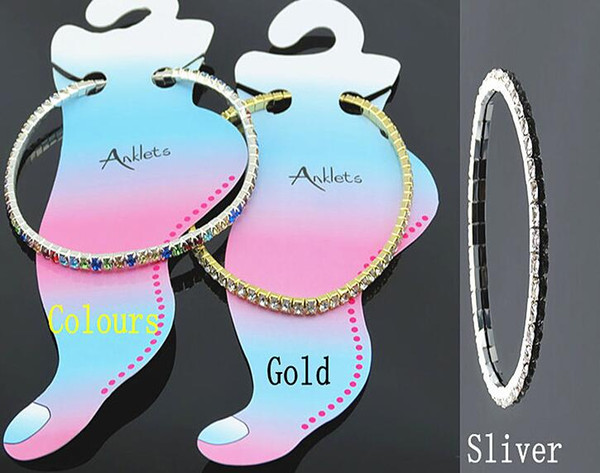 Gold Silver Multi-Color Plated Fresh Full Clear Colorful Rhinestone Czech Crystal Circle Spring Anklets Body Jewelry Barefoot Sandals