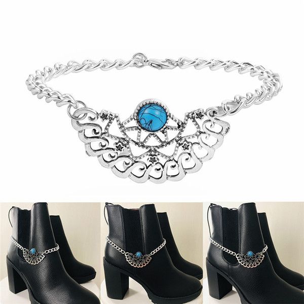 20pcs Hollow Foot Anklet National Foot Chain Female Retro Turquoise Stone Plate Semi-circular Shaped Shoe Chain