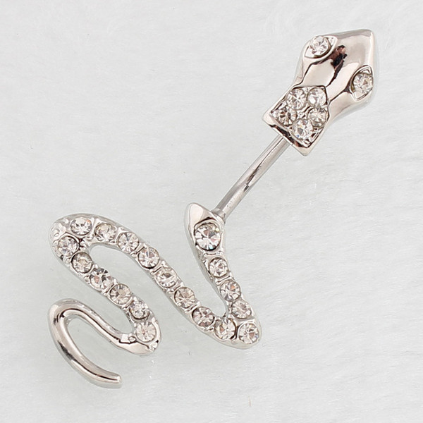 New Sexy Silver Crystal Snake Navel Belly Button Barbell Ring Women Body Piecing Jewelry