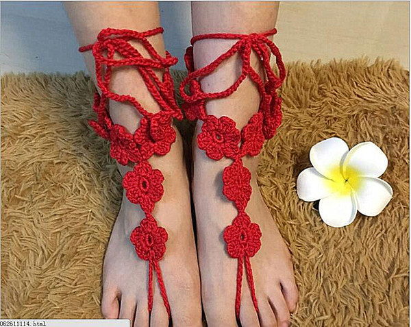 White Crochet Barefoot Sandals Nude Shoes Foot Jewelry Beach Wedding Bride Bridesmaid Lace Foot Accessories Summer Shoes Anklets