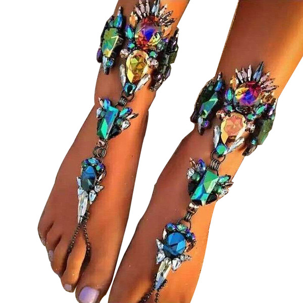 Fashion Beach Foot Jewelry Hot Multicolor Crystal Rhinestone Anklets Bracelets Beach Vacation Sandals Sexy Leg Chain Female Boho Anklets