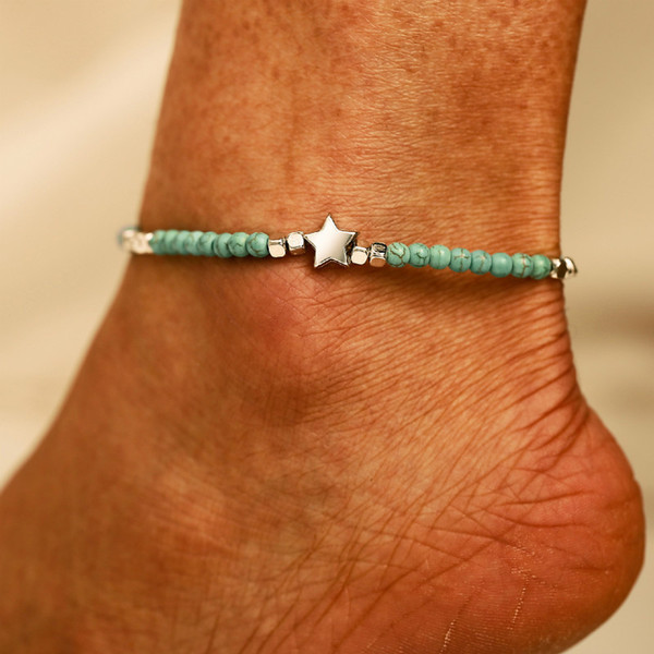 Anklet Bracelets for Femme 2019 Vintage Silver Star Barefoot Leg Chain Sandals Foot Beach Jewelry
