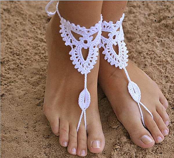 Crochet Barefobeach Anklets cotton handmade Seaside holiday beachwear foot jewelry anklet special yoga dance wear Anklets swimwear wholesale