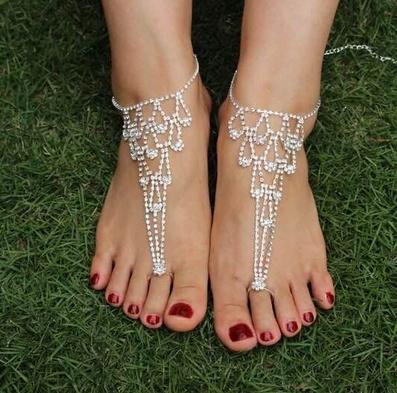 Ankle Bracelet Sexy Rhinestone Barefoot Sandals Toe Ring Yoga anklets Sandbeach Wedding Bridal Foot Jewelry Beach Pool Wear Valentine Gifts