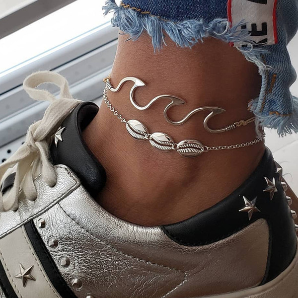 2018 Women Fahion Link Chain Shell Anklets Foot Jewelry Beach Wave Bohomian Barefoot Sandals