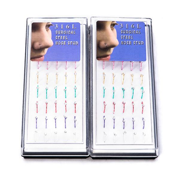 316L stainless steel hoop nose ring 40pcs each box CZ gemstone body jewelry piercing nose stud gold nose rings