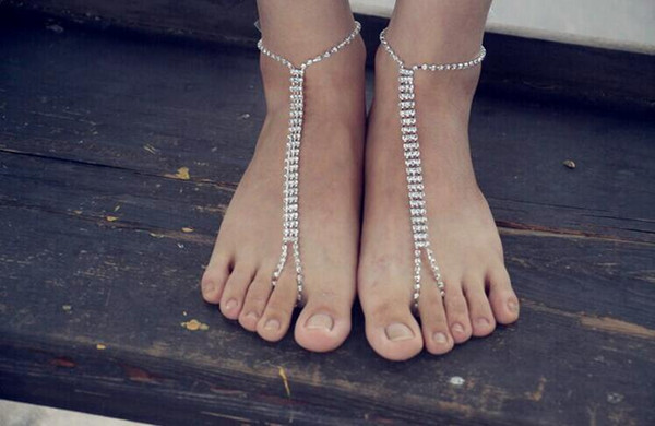 2014 Fashion Shining Crystals Beach Barefoot Sandals Beach Wedding Accessories Body Jewelry Free Shipping Wholesale barefoot