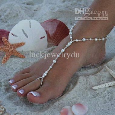 HIGH QUALITY HANDMADE beach wedding bridal bridesmaid barefoot sandals stretch anklet chain with toe ring 1pc/lot