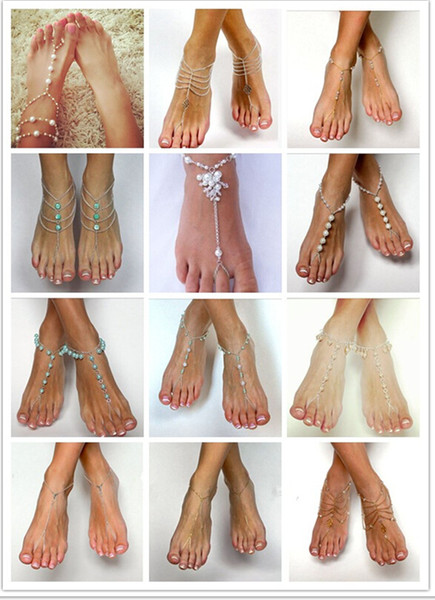 20 Styles Barefoot Sandals pearls anklet chain with toe ring New arrival drop ship accept glass pearl alll handmade