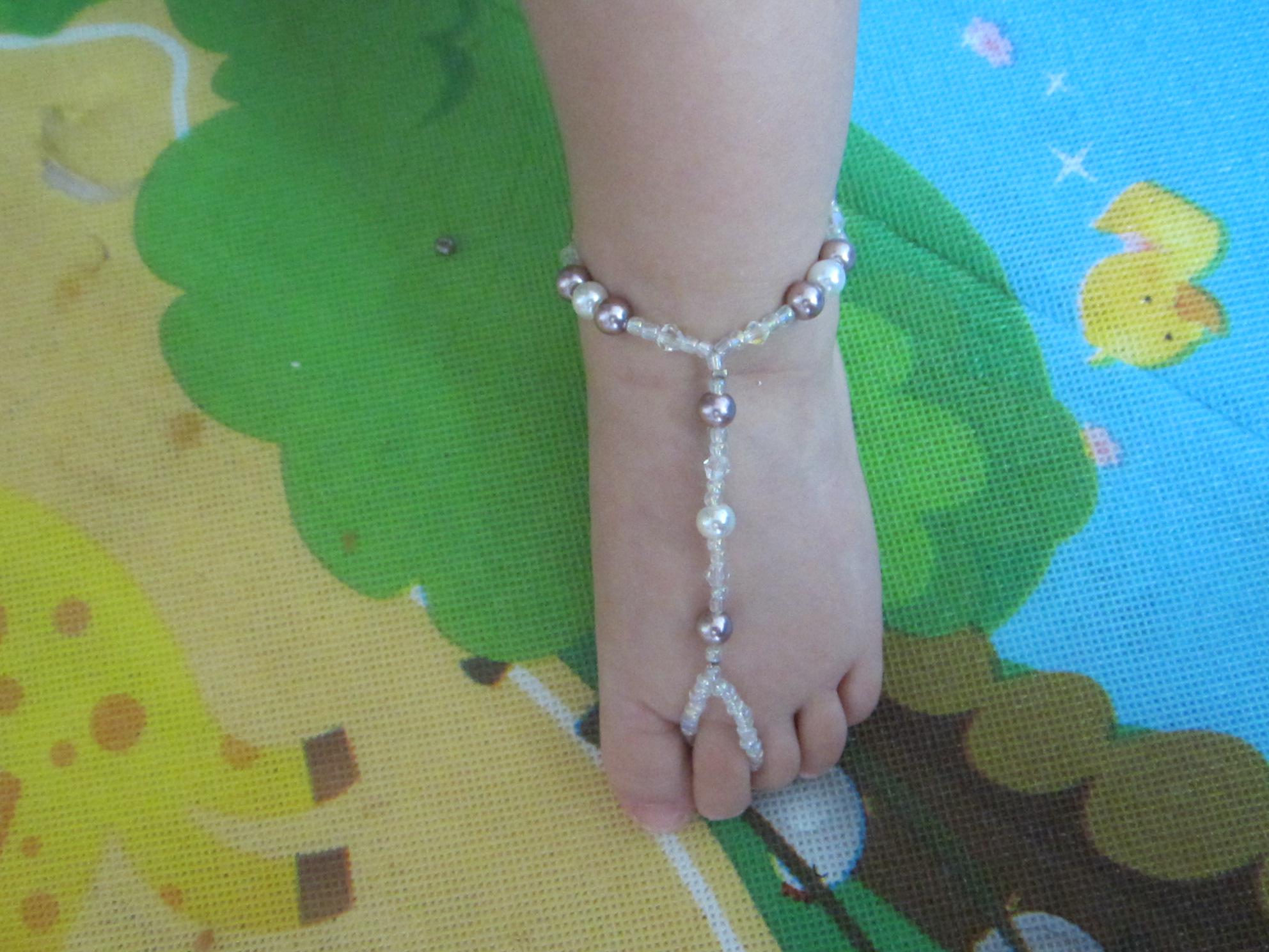 Baby handmade barefoot sandals stretch anklets with toe ring for 1-2years old 20pair wholesale