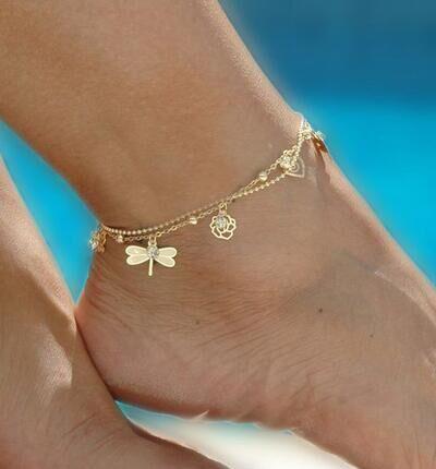 100PCS High Quality Sexy Double Chian Gold Anklet Delicate Anklet Summer Barefoot Jewelry For Women