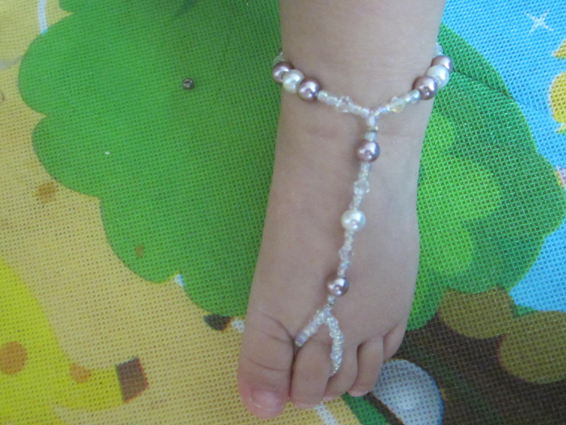 Handmade Baby Beach barefoot sandals, kids stretch anklet for 1-2years old baby, 10pair/lot free shipping
