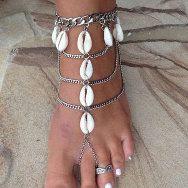 New fashion Bohemia long 1PC vintage beach shell foot anklet leg bracelet jewelry boho multilayer tassel anklet bracelets chain for women