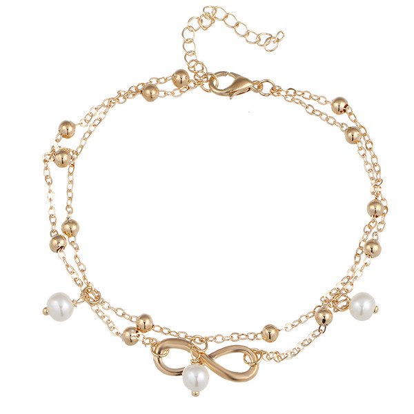 Rushed Women Alloy European And American Fashion Jewelry for barefoot sandals Handmade Beaded Anklets Selling 8 Double Personality body