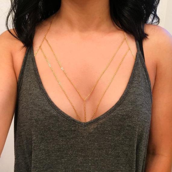 Hotselling Simple Women Body Jewelry Handmade Chain Tassel Chest chain ,Sexy Adjustable Body Chain Bikini Beach