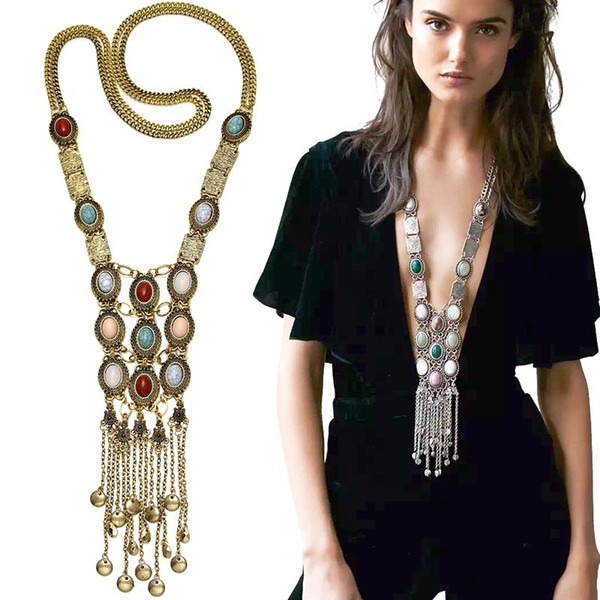 The new body chain in Europe and the big exaggerated personality multilayer Long Necklace female retro accessories