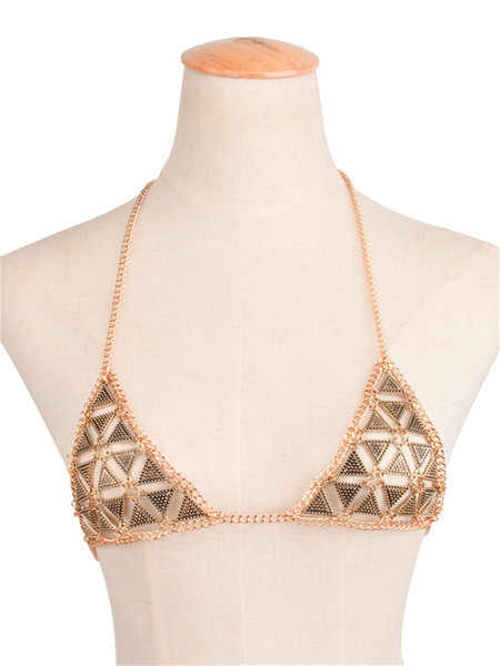 Bikini Sexy Fashion Women Gypsy Bohemian Silver Golden Plated Chain Geometry Triangle Body Chain Body Jewelry