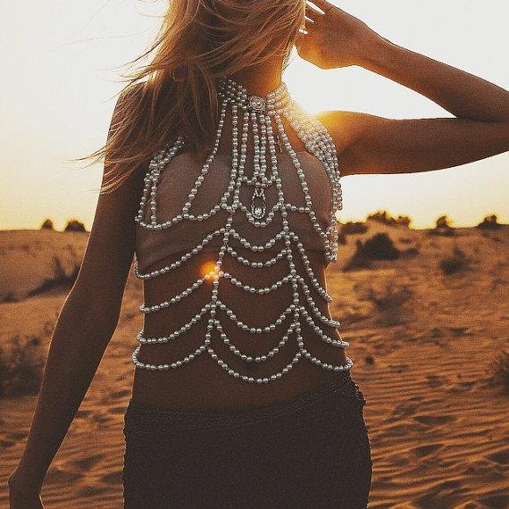 idealway European Beach Silver White Imitation Pearls Beads Rhinestone Belly Chains Sexy Body Chains Party Jewelry