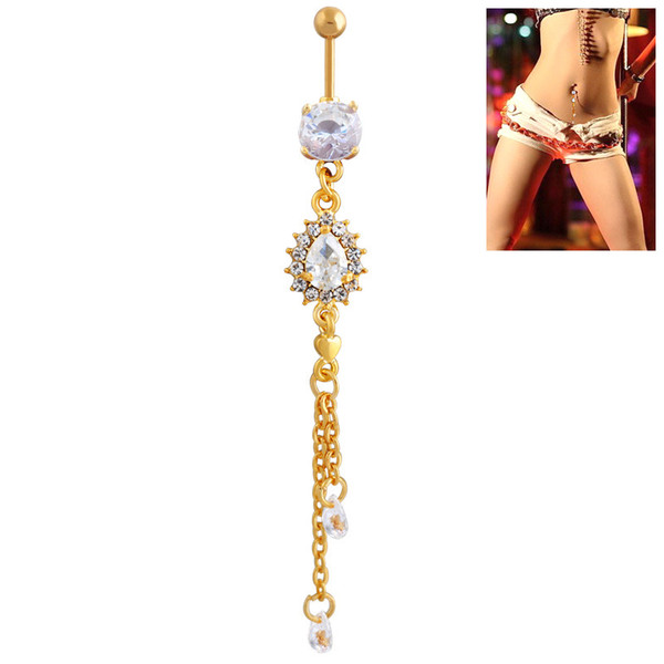 Gold Color Long Tassel Drop Crystal Navel Bell Button Rings Women Sexy Piercing Body Jewelry