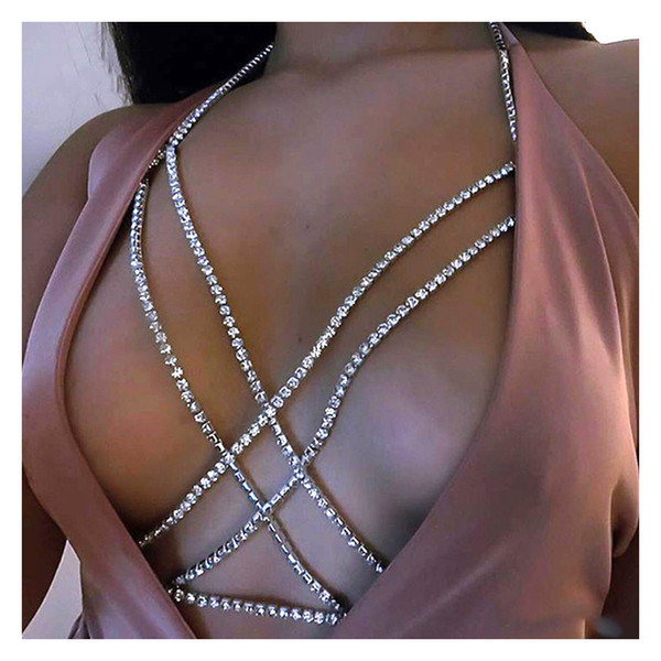 2019 Sexy Crystal Bra Chest Body Chain Beach Jewelry Shiny Harness Bikini Body Necklace Jewellery BC148