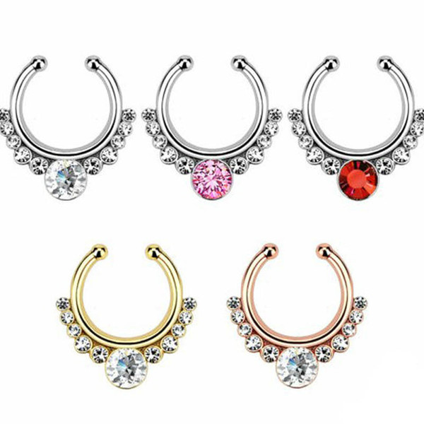 Nose Ring Crystal Nose Hoop Nose Rings Body Piercing Jewelry Fake Septum Clicker Non Piercing Hanger Clip On Women Body Jewellry