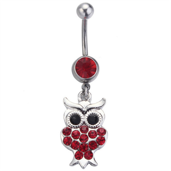 Owl Navel Belly Button Ring Barbell Rhinestone Gift Crystal Ball Body Piercing