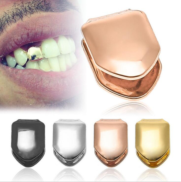 Fashion Hip Hop Single Teeth Gold Rose Gold Silver Black Women Men's Teeth Grillz