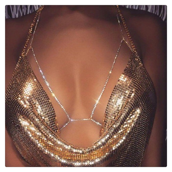 Fashion Body Jewelry Bikini Belly Chains Rhinestone Chains Unique Flash Shiny Bikini Bra Pendant Necklace Women Body Necklace Free Shipping